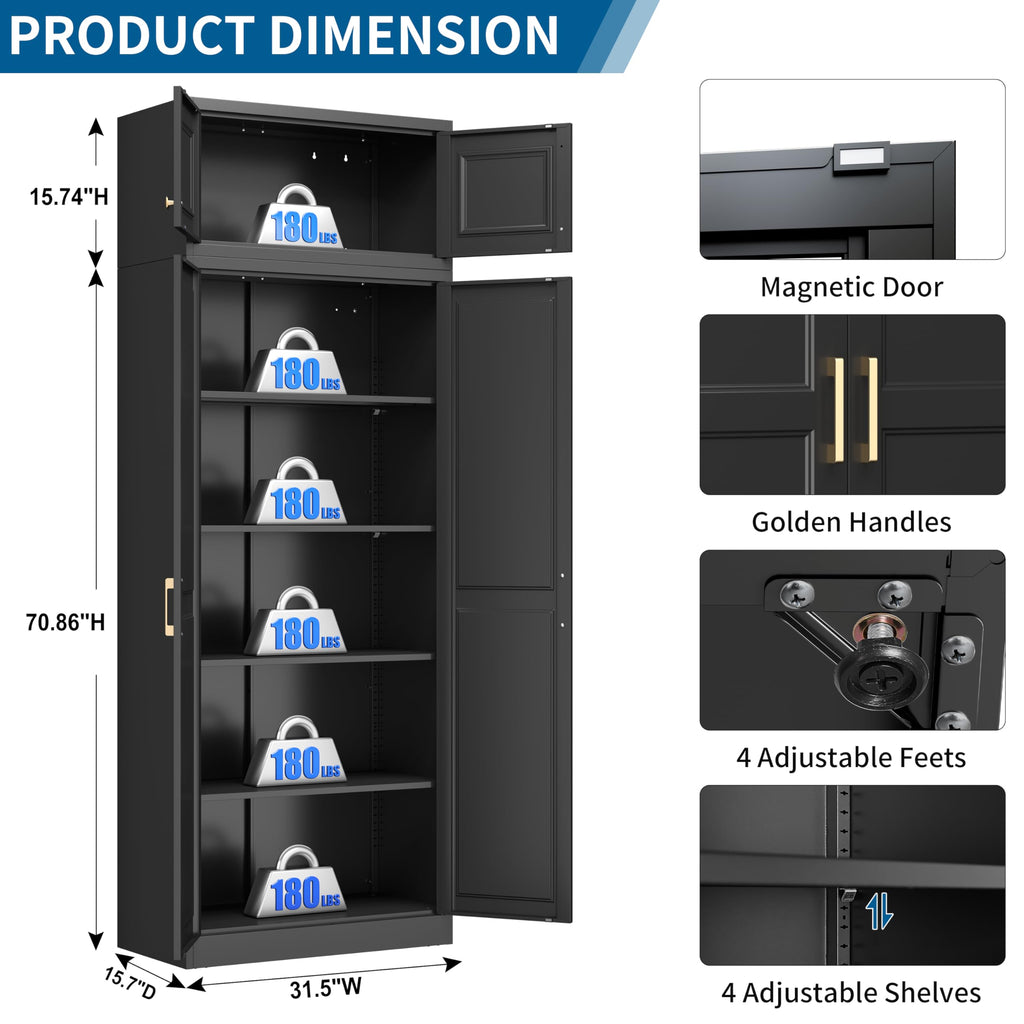 75" Tall Metal Kitchen Storage Cabinet,White Kitchen Pantry Storage Cabinet with Doors and 4 Adjustable Shelves,Utility Cabinet for Living Room,Garage,Dining Room and Office,Assemble Required
