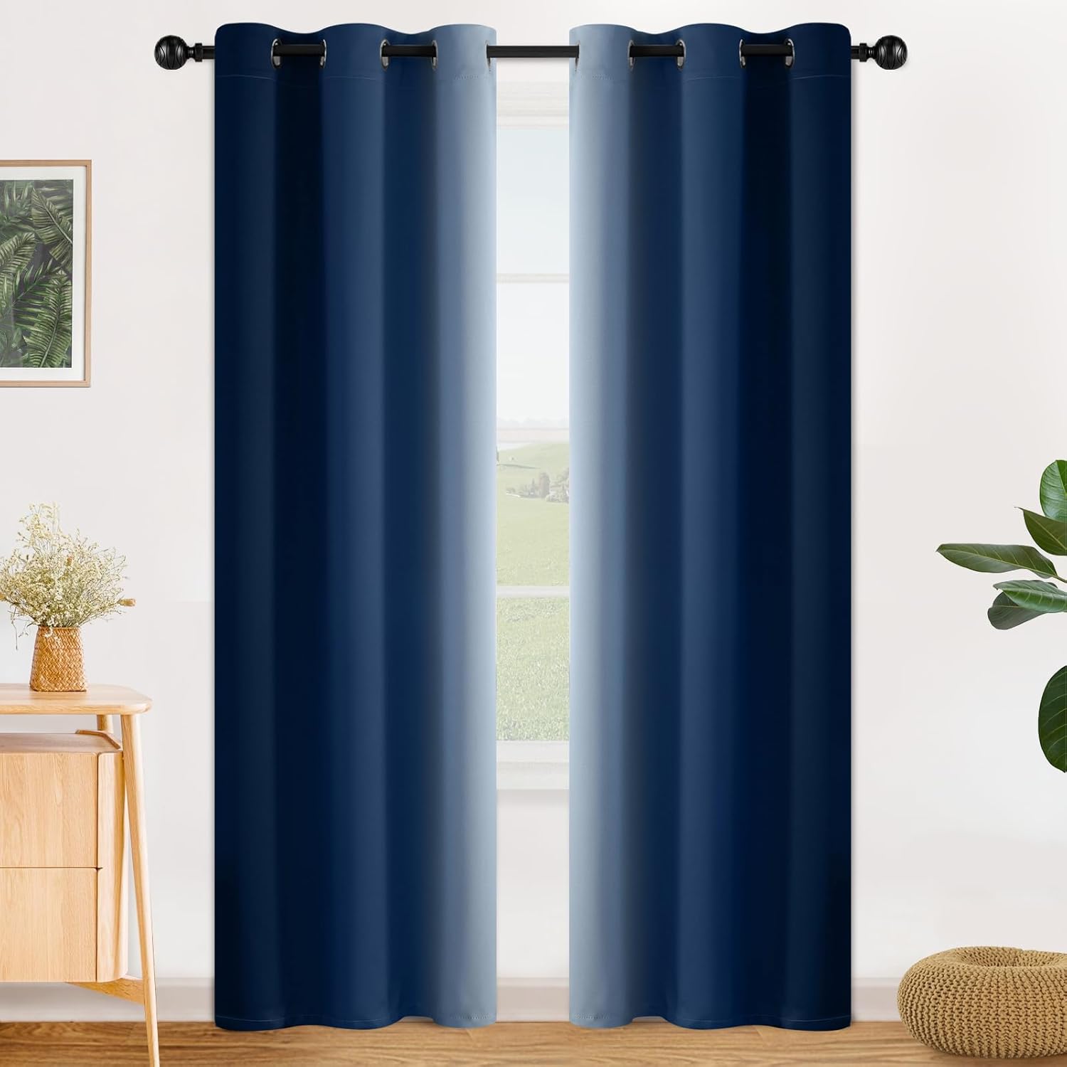 SimpleHome Ombre Room Darkening Curtains for Bedroom, Gradient Black to Grey White Light Blocking Thermal Insulated Grommet Window Curtain/Drapes for Living Room,2 Panels, 52x84 inches Length