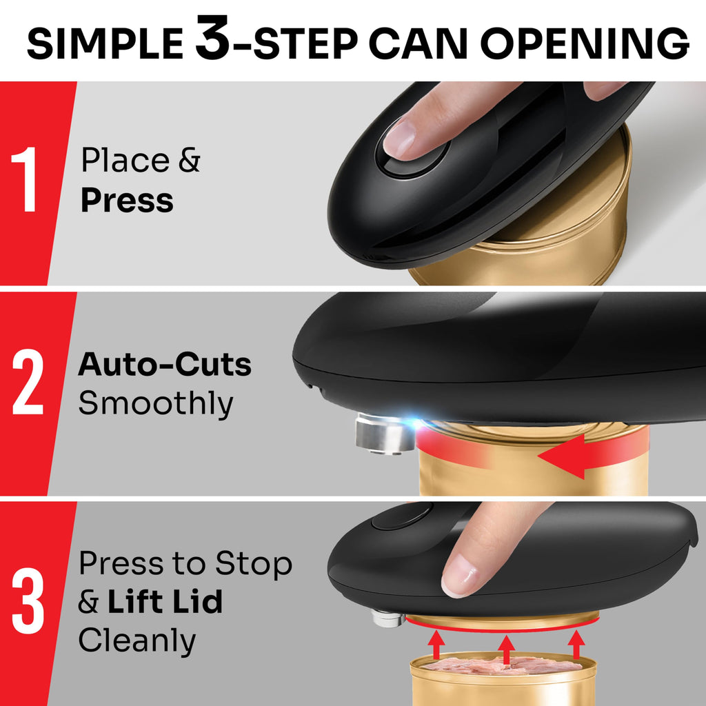 MUELLER HOME SmoothEdge Auto Electric Can Opener – Battery‑Operated One‑Touch w Magnet Lid Lifter – Portable Hands‑Free Automatic Can Openers for Seniors & Arthritis, Smooth‑Edge Cut Technology, Black