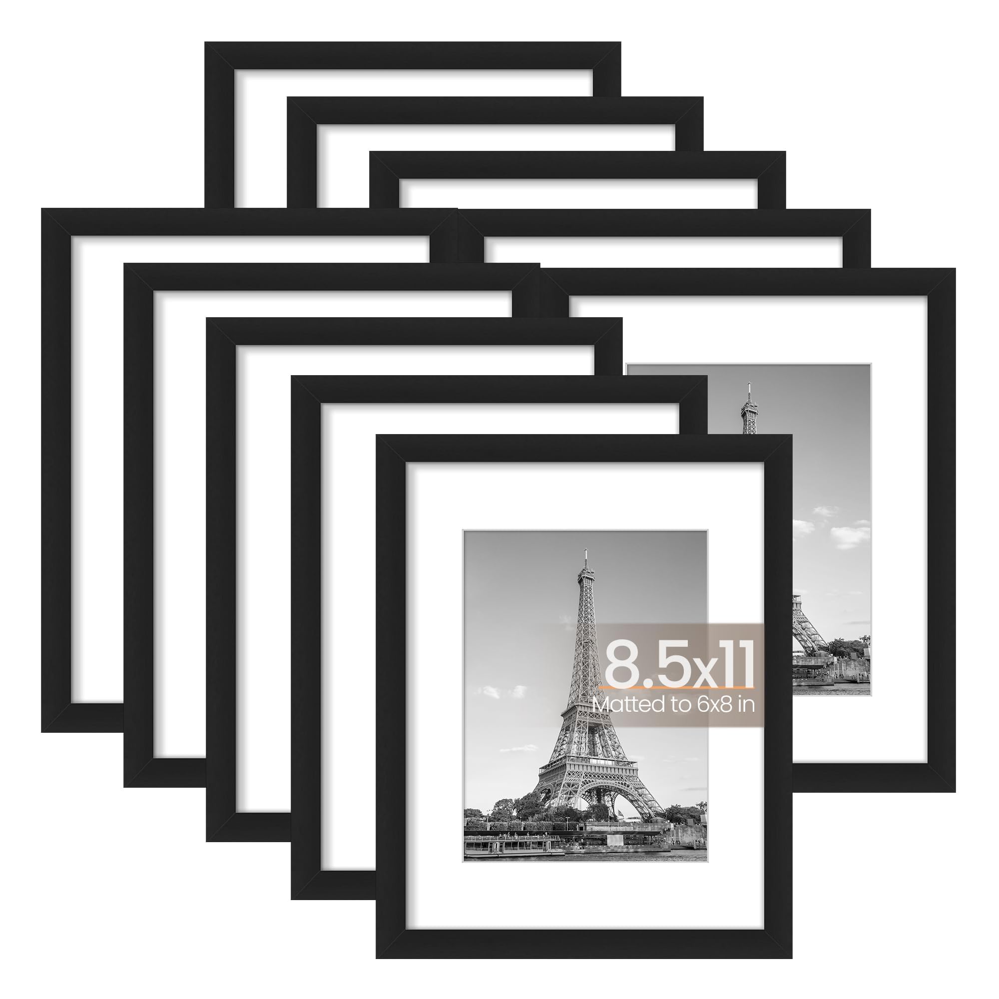 upsimples 5x7 Picture Frame Set of 10, Display Pictures 4x6 with Mat or 5x7 Without, Multi Photo Frames Collage for Wall or Tabletop Display, Black
