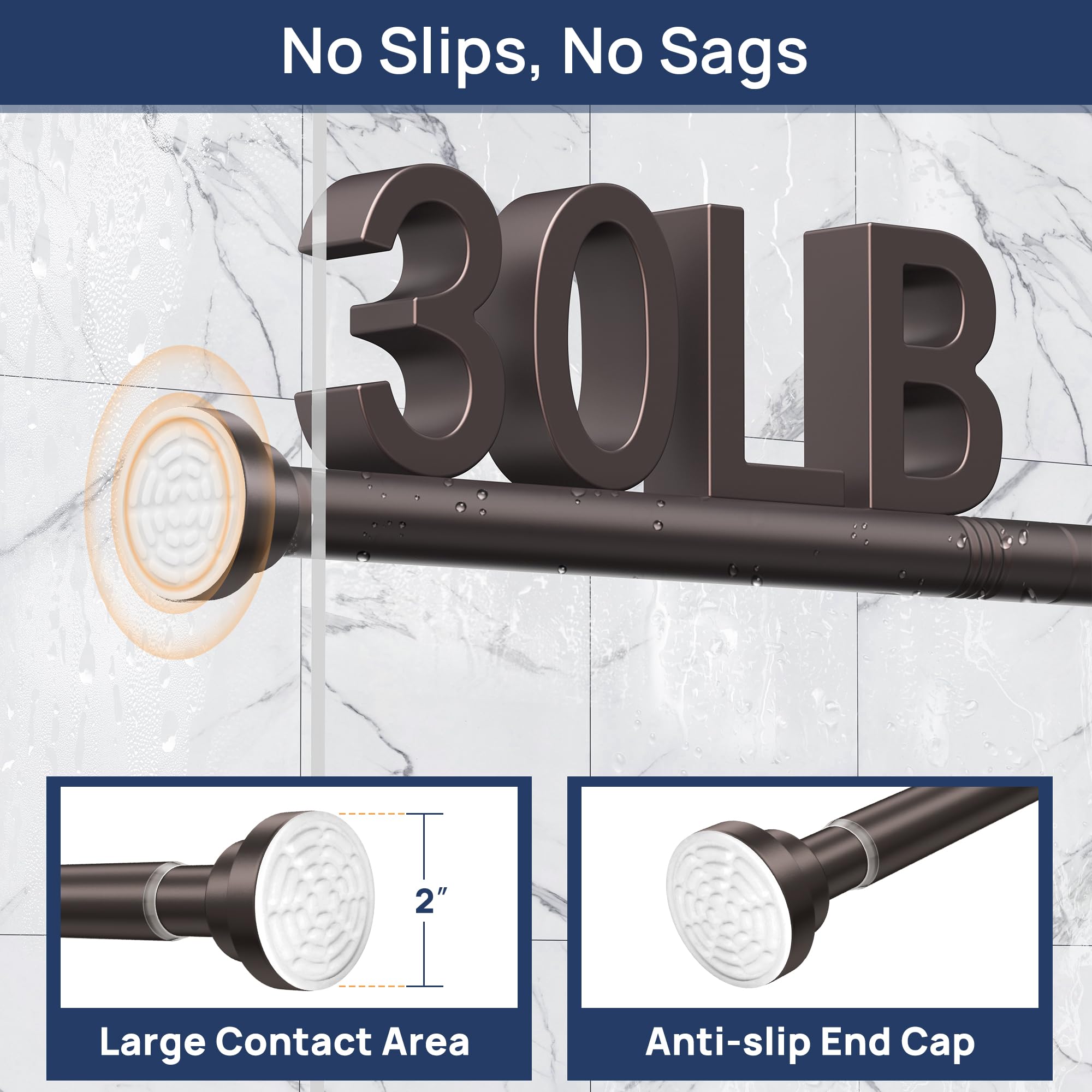 ENJOYBASICS 2 Pack Adjustable Spring Tension Curtain Rods 32 to 66 Inches, Stainless Steel Matte Black Shower Rod No Drilling for Window, Bathroom, Closet, Room Divider, 7/8" Diameter