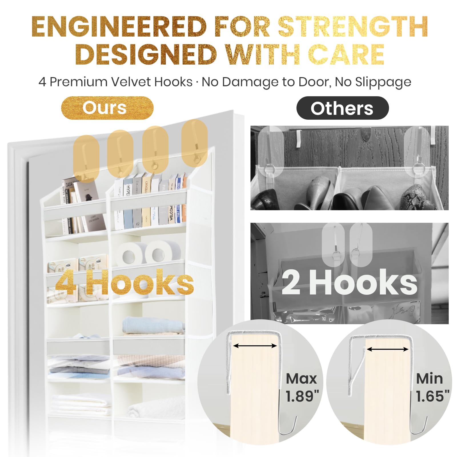 HOMELUX THEORY UPGRADED 6 Tiers Over The Door Organizer Hanging - 100D EXTRA THICK & 50lbs HUGE CAPACITY, 12 Side Mesh Pockets Over The Door Shoe Organizer, Hanging Closet Organizer (Ivory, 1pc)