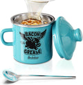 PGYARD Mini Bacon Grease Container With Strainer - 15OZ Farmhouse Enamel Grease Saver, Fat Storage For Kitchen, Dishwasher Safe-Light Blue