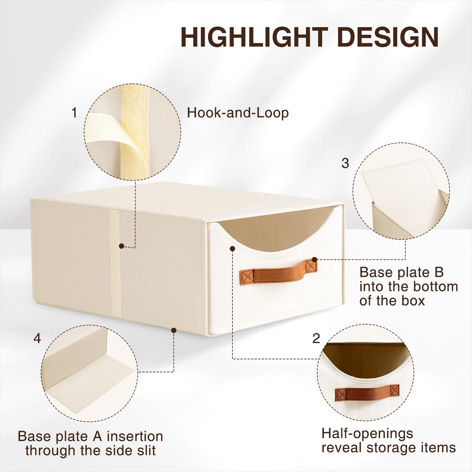 Homsorout Stackable Storage Drawers - Collapsible Storage Bins with Drawers, 4 Pack Closet Shelf Organizer Basket, Fabric Pull Out Organizer for Bedroom, Living Room, Dorm, Beige