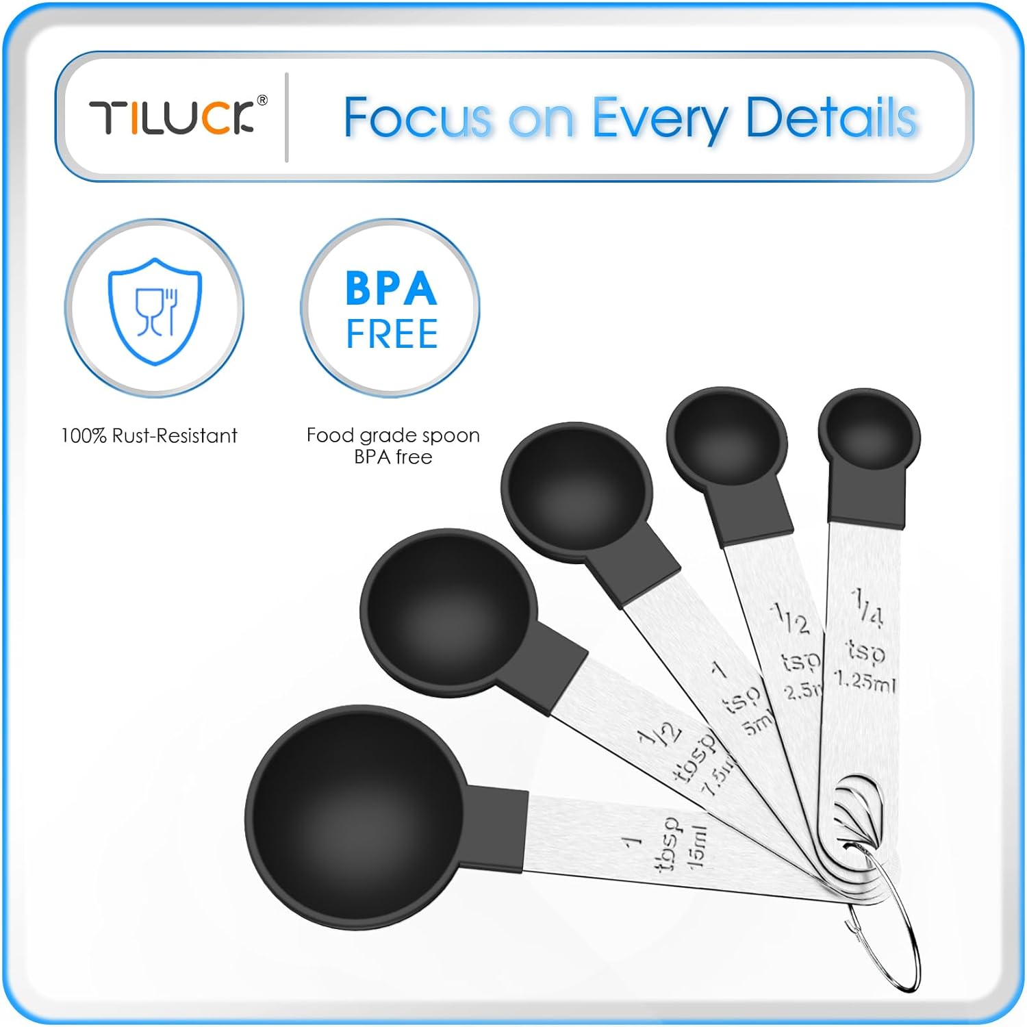 TILUCK Measuring Cups & Spoons Set, Stackable Cups and Spoons, Nesting Measure Cups with Stainless Steel Handle, Kitchen Gadgets for Cooking & Baking (Black)