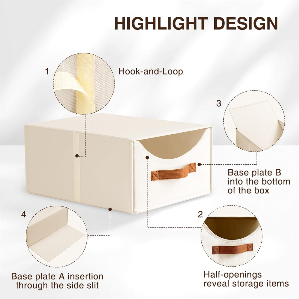 Homsorout Stackable Storage Drawers - Collapsible Storage Bins with Drawers, 4 Pack Closet Shelf Organizer Basket, Fabric Pull Out Organizer for Bedroom, Living Room, Dorm, Beige