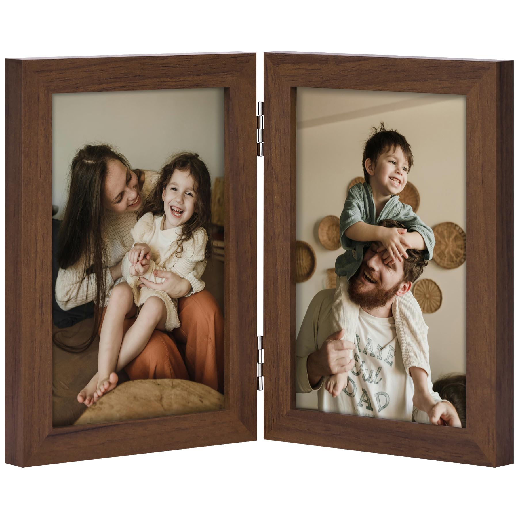 decorUhome Double 4x6 Picture Frame Vertical, Engineered Wood Bifold Photo Frame with Plexiglass for Tabletop Display, 4x6, Black