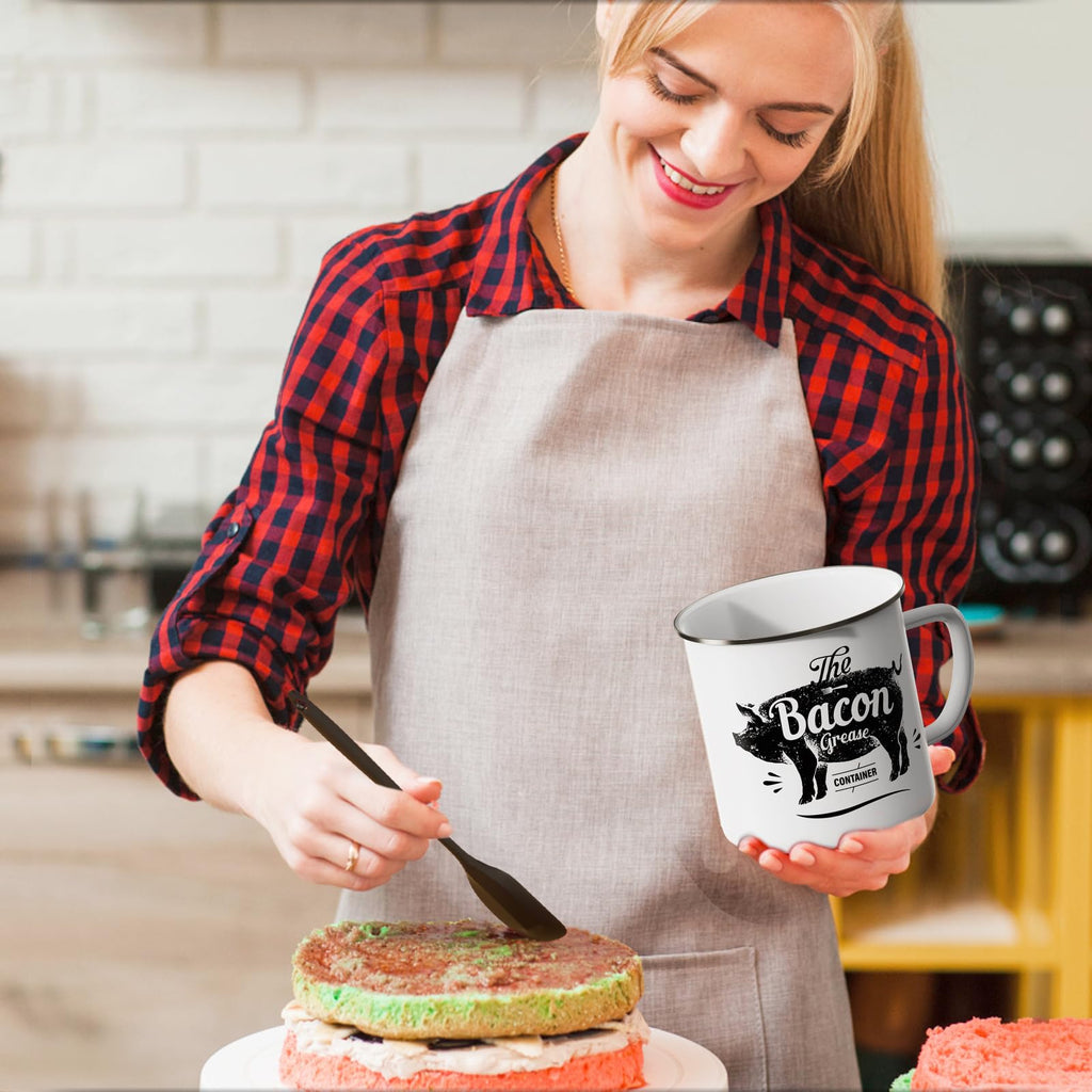 PGYARD Mini Bacon Grease Container With Strainer - 15OZ Enamel Grease Saver, Farmhouse Bacon Grease Keeper For Kitchen Fat Storage, Dishwasher Safe-Red