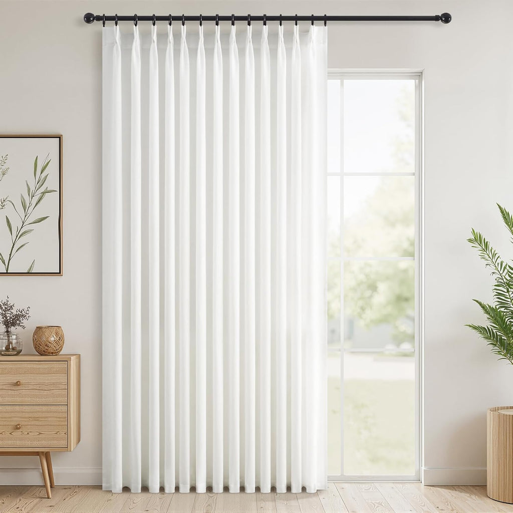 96 Inches Long Pleated Sheer Curtains,Dark Linen Blended Light Filtering Window Curtains 96 Length 2 Panels for Living Room Bedroom Pinch Pleat Drapes with Hooks 2 Panels 40" Wx96 L,Light Brown