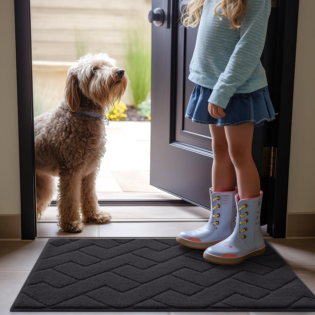 OLANLY Indoor Door Mat, 32x20, Dirt Resistant and Absorbent, Sturdy Non-Slip Rubber Backing, Easy to Clean, Washable Low-Profile Doormat for Entryway, Grey