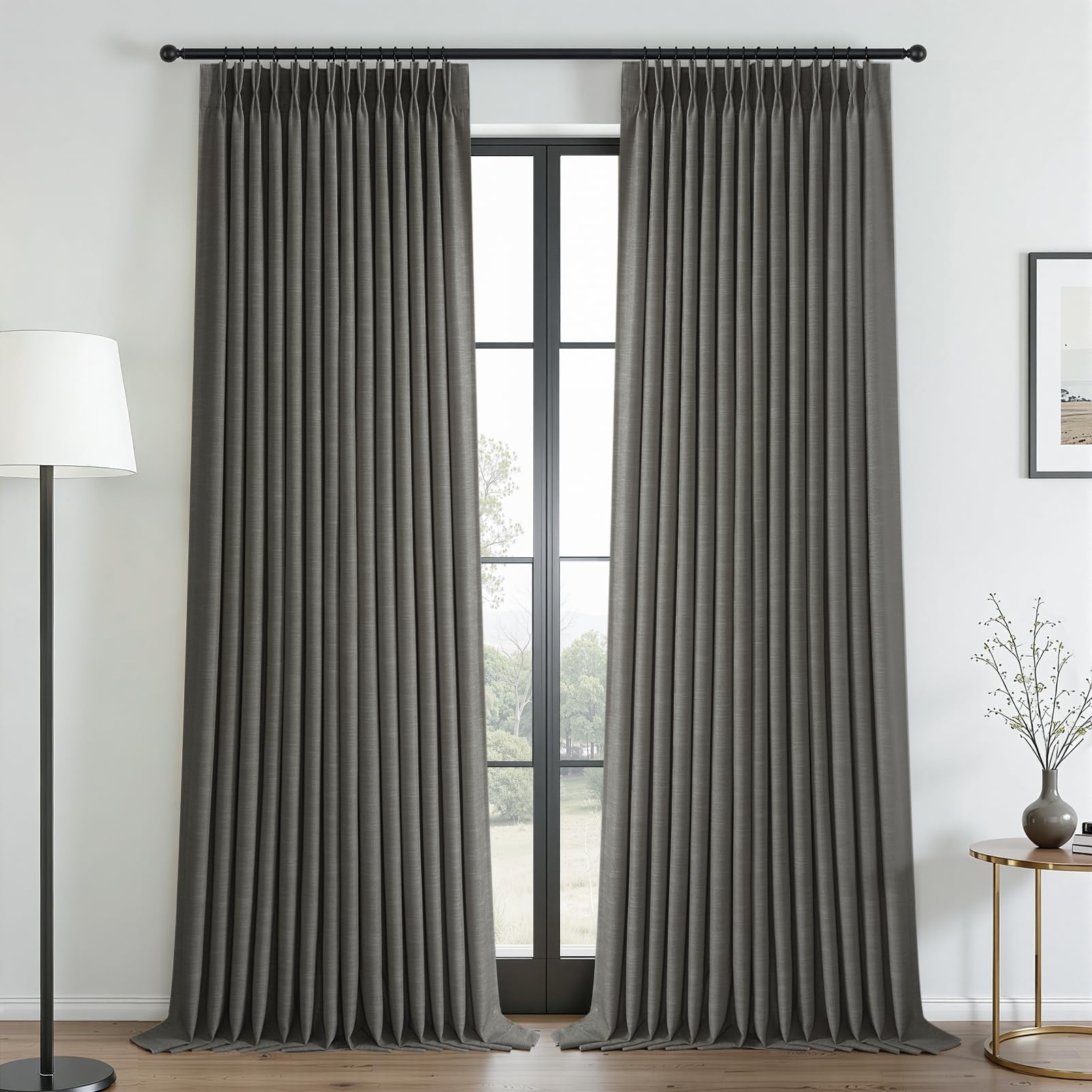Topfinel 84 Inch Long Natural Blackout Curtains for Bedroom Livingroom, Farmhouse Back Tab Pinch Pleated Drapes for Track System,Neutral Linen Ambiance & Privacy Drapes Natural 52" W*84" L