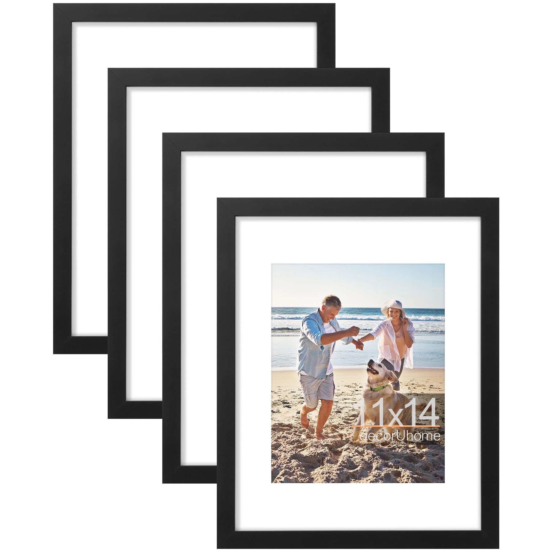 decorUhome 8x10 Picture Frame, Display Pictures 5x7 with Mat or 8x10 without Mat, Wall & Tabletop Display Photo Frame, Black, 1 Pack