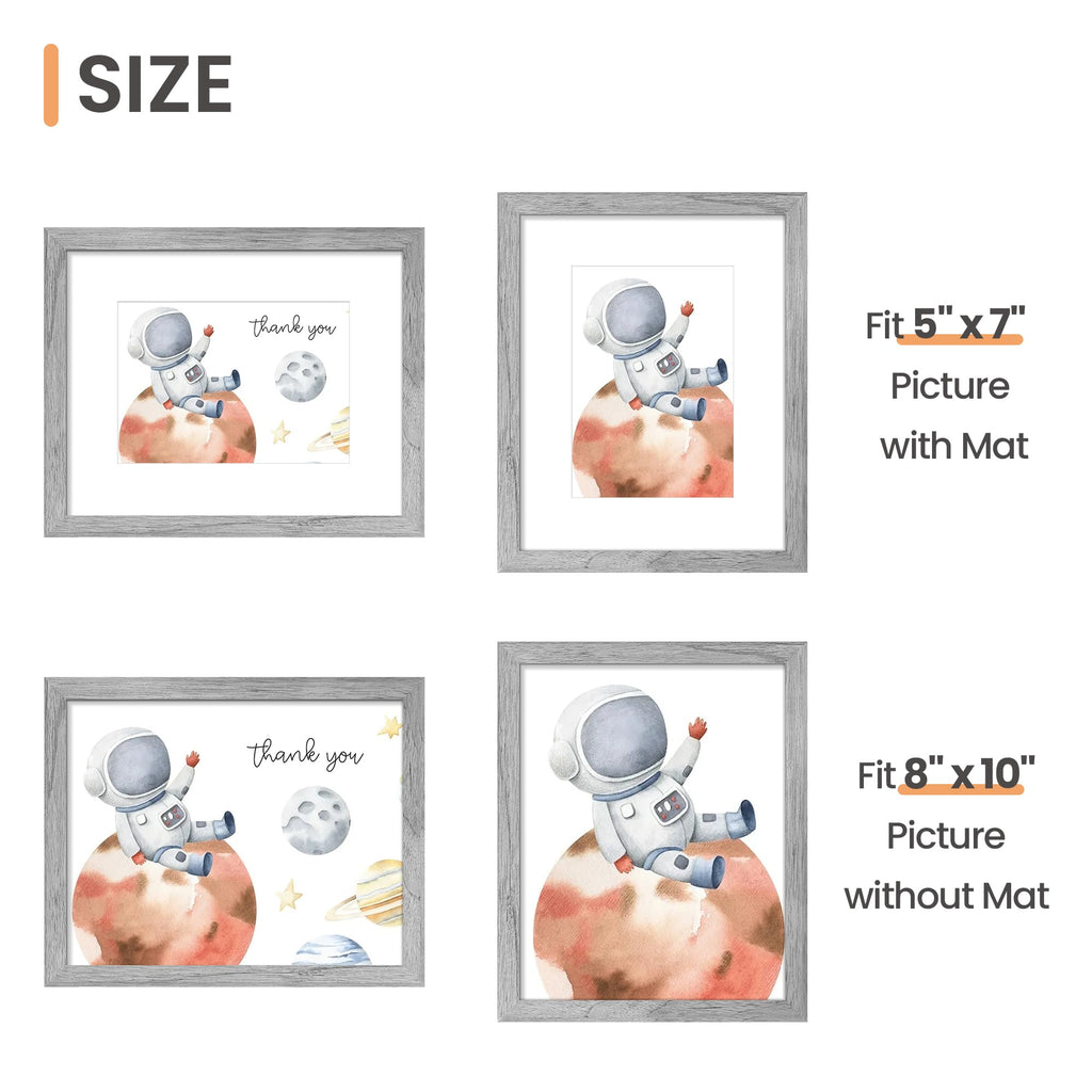 upsimples 8x10 Picture Frame Set of 5, Display Pictures 5x7 with Mat or 8 x 10 Without, Wall Gallery Photo Frames, Black