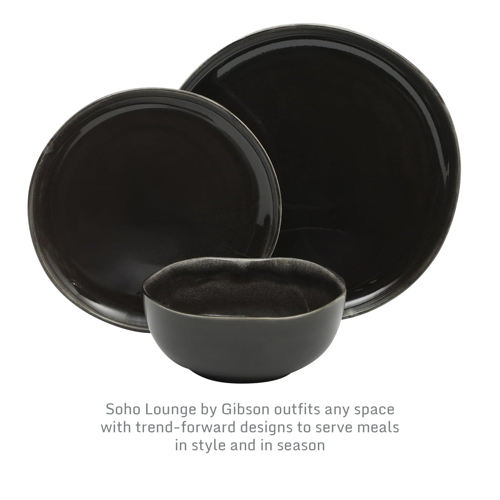 Gibson Elite Soho Lounge Square 16-Piece Dinnerware Set, Service for 4, Reactive Glaze Stoneware Plates and Bowls, Modern Dishes, Microwave & Dishwasher Safe – Red and Black