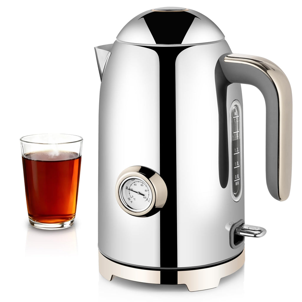 SUSTEAS Electric Kettle - 57oz Hot Tea Water Boiler with Thermometer, 1500W Fast Heating Stainless Steel Pot, Cordless LED Indicator, Auto Shut-Off & Boil Dry Protection, Retro Green