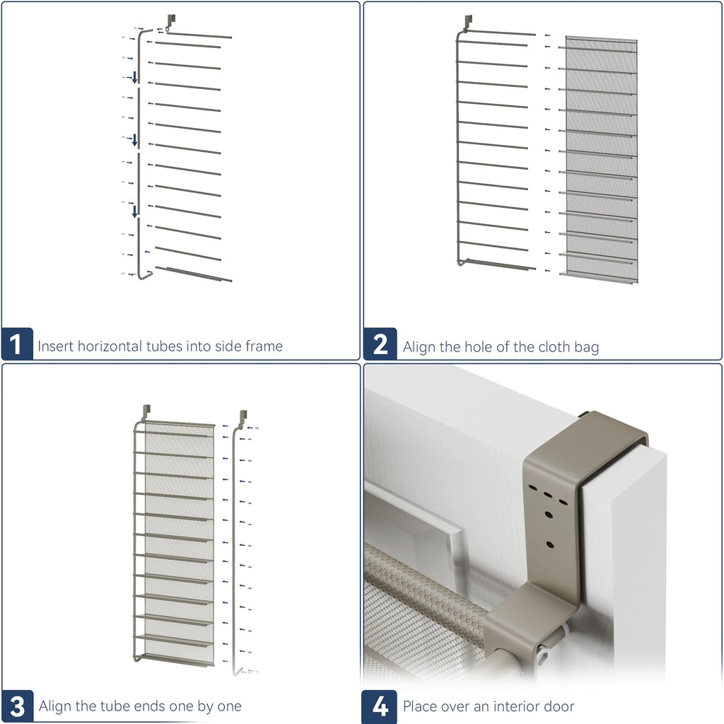 Whitmor 36 Pair Over the Door Shoe Organizer, 12 Tier Hanging Shoe Organizer, Heavy Duty Metal & Mesh Shoe Holder, Hanging Shoe Rack for Closet Organizer & Storage, 74"L x 21.7"W x 7.5"H, White