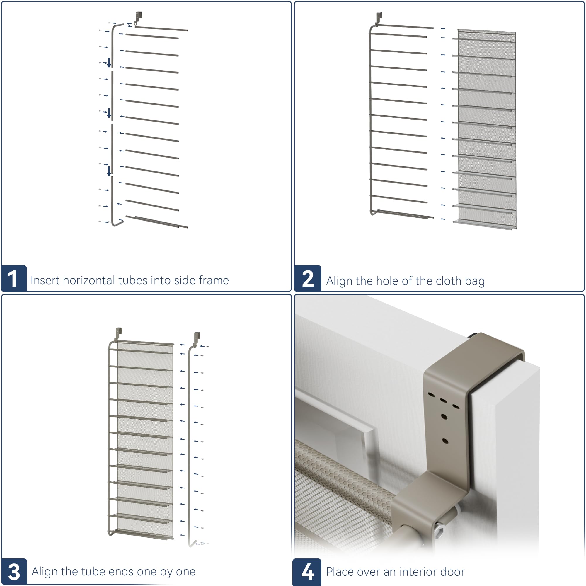 Whitmor 36 Pair Over the Door Shoe Organizer, 12 Tier Hanging Shoe Organizer, Heavy Duty Metal & Mesh Shoe Holder, Hanging Shoe Rack for Closet Organizer & Storage, 74"L x 21.7"W x 7.5"H, White