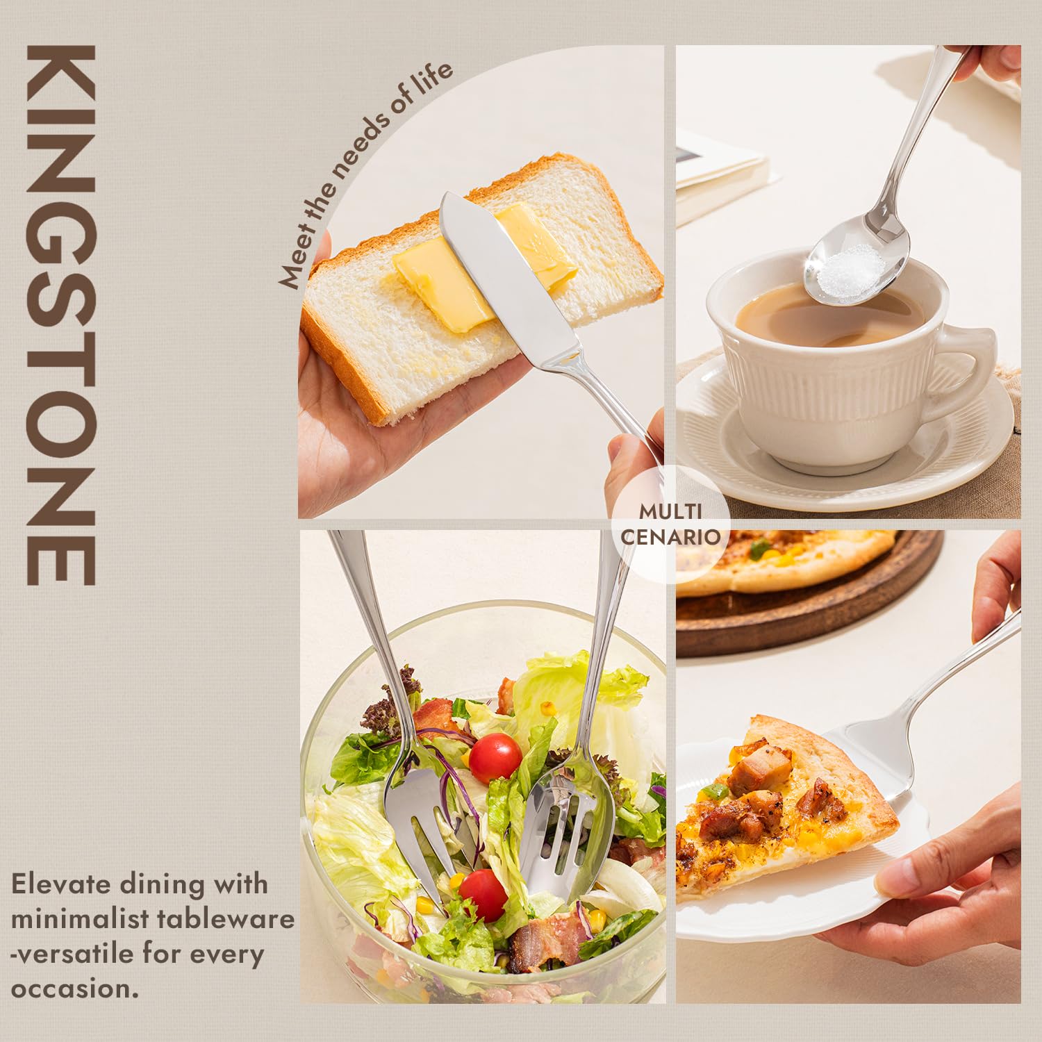 KINGSTONE 20 Piece Teardrop Silverware Set for 4, 18/10 Stainless Steel Flatware Set, Modern Design Cutlery Set for Home/Hotel/Wedding,Mirror Polished and Dishwasher Safe