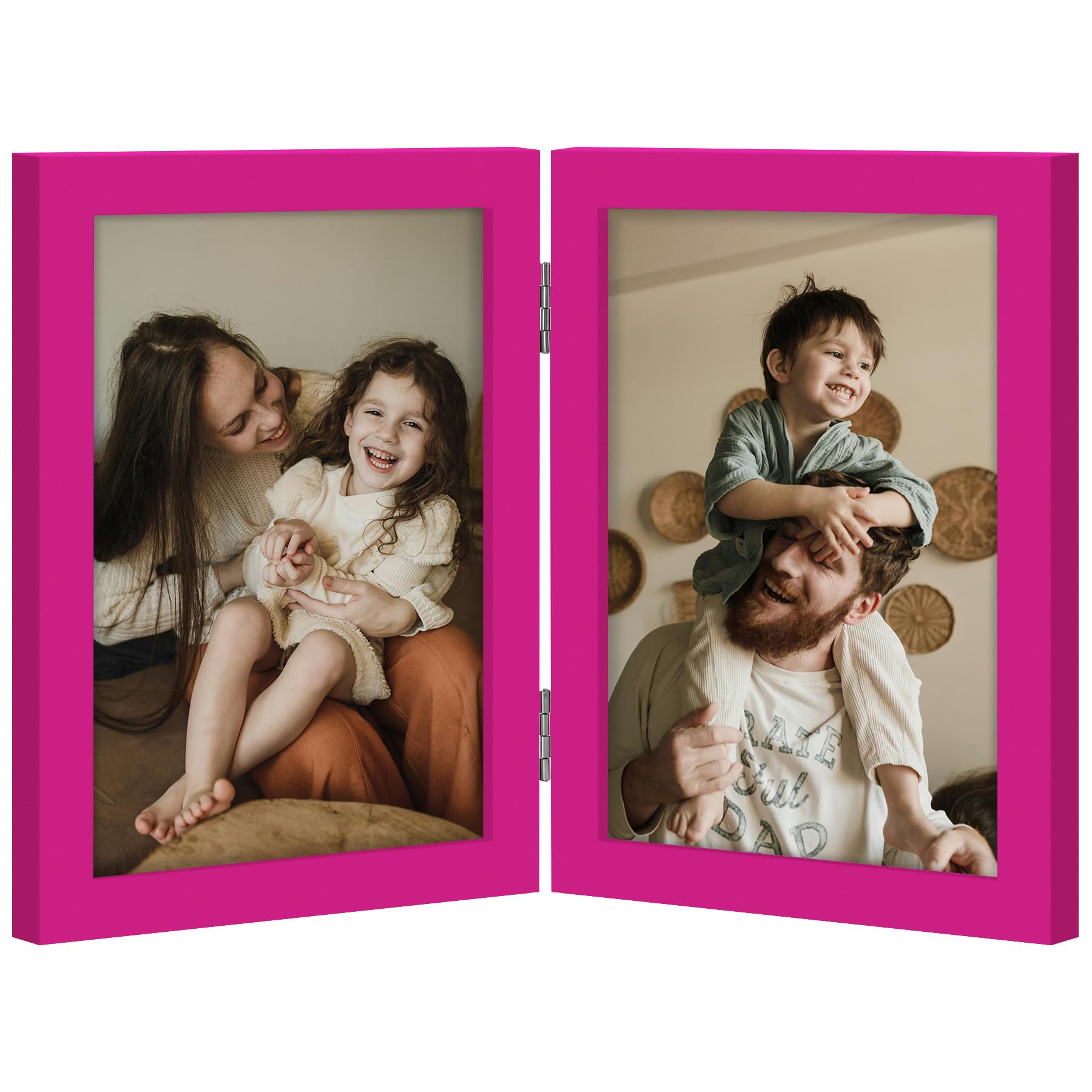 decorUhome Double 4x6 Picture Frame Vertical, Engineered Wood Bifold Photo Frame with Plexiglass for Tabletop Display, 4x6, Black