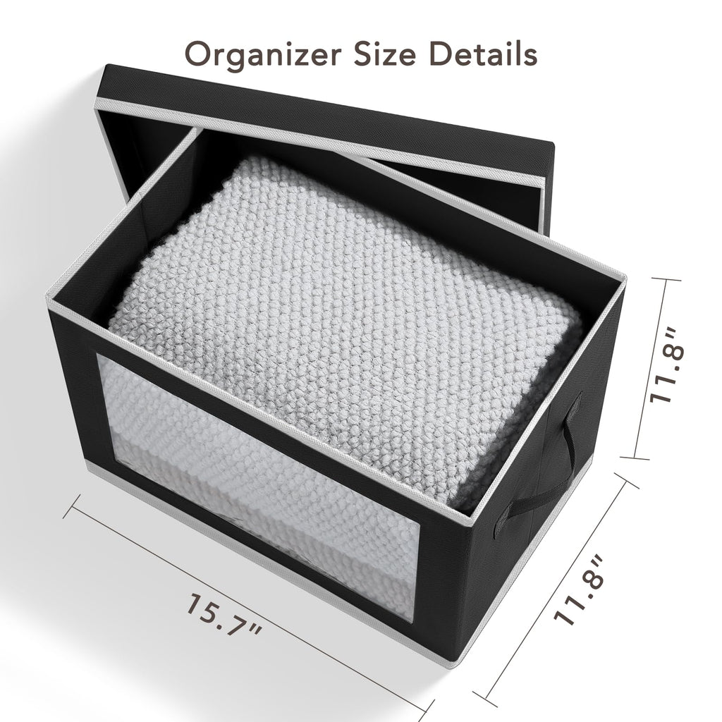 Homsorout Storage Bins with Lids - Fabric Closet Storage Bins with Window, Collapsible Baskets for Shelves 4 Pack, Home Decorative Boxes for Clothes, Closet, Office, Grey
