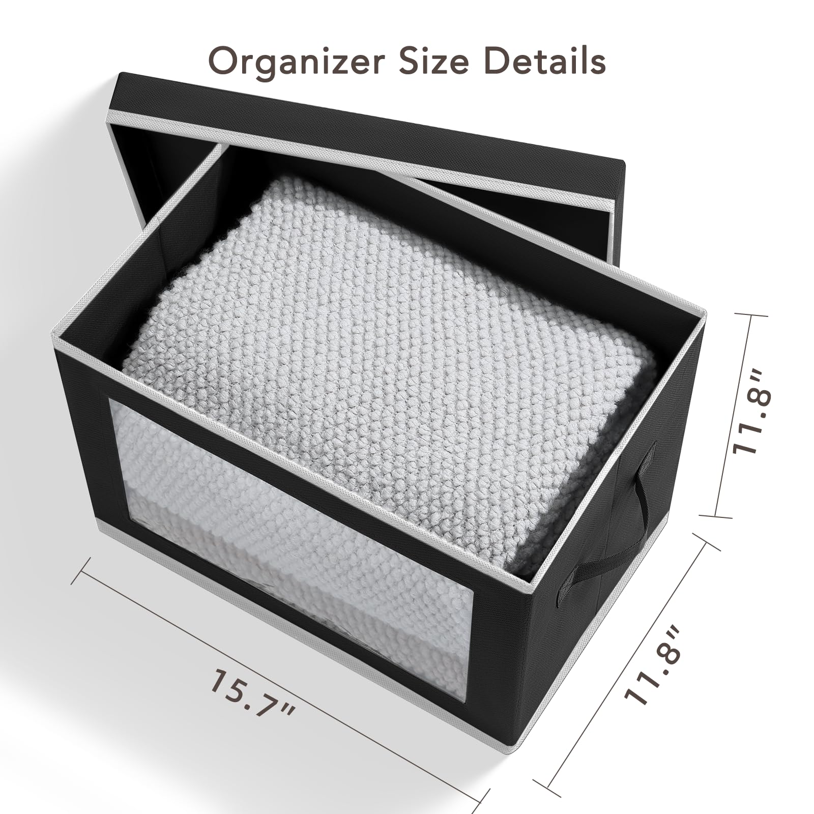 Homsorout Storage Bins with Lids - Fabric Closet Storage Bins with Window, Collapsible Baskets for Shelves 4 Pack, Home Decorative Boxes for Clothes, Closet, Office, Grey
