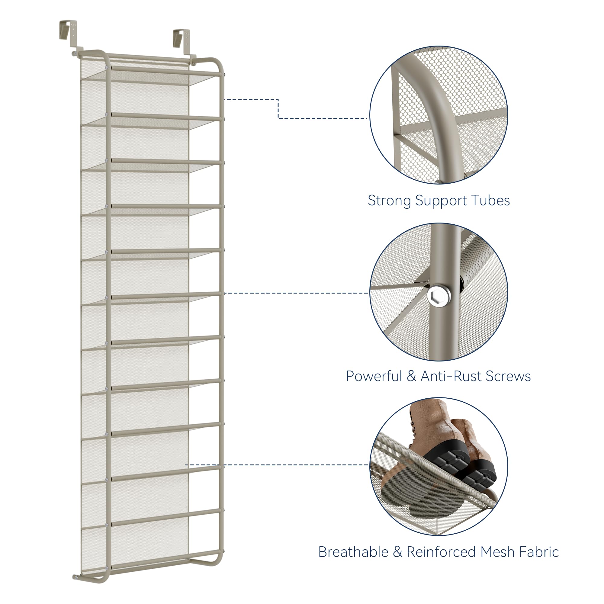 Whitmor 36 Pair Over the Door Shoe Organizer, 12 Tier Hanging Shoe Organizer, Heavy Duty Metal & Mesh Shoe Holder, Hanging Shoe Rack for Closet Organizer & Storage, 74"L x 21.7"W x 7.5"H, White