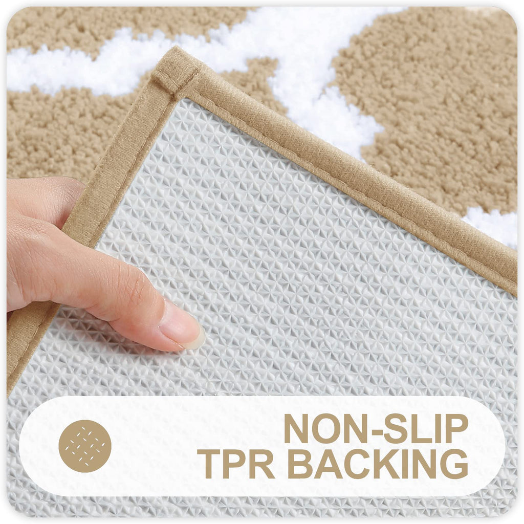 OLANLY Bathroom Rugs 24x16, Soft and Absorbent Microfiber Bath Rugs, Non-Slip Shaggy Shower Carpet, Machine Wash Dry, Bath Mats for Bathroom Floor, Tub and Shower, Grey