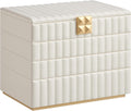 SONGMICS HOME Stackable Jewelry Box with Mirror, 4-Tier Jewelry Storage Organizer, PU Surface with Stitching, Floating Effect, 6.7 x 11 x 8 Inches, Cloud White, ANAH Collection UJBC181W01