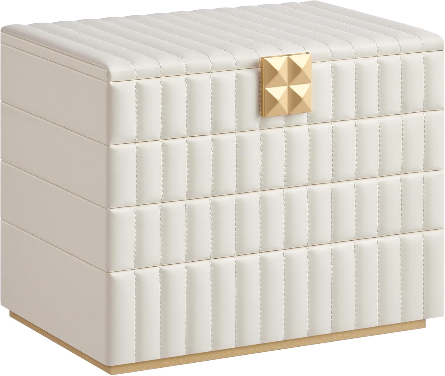 SONGMICS HOME Stackable Jewelry Box with Mirror, 4-Tier Jewelry Storage Organizer, PU Surface with Stitching, Floating Effect, 6.7 x 11 x 8 Inches, Cloud White, ANAH Collection UJBC181W01