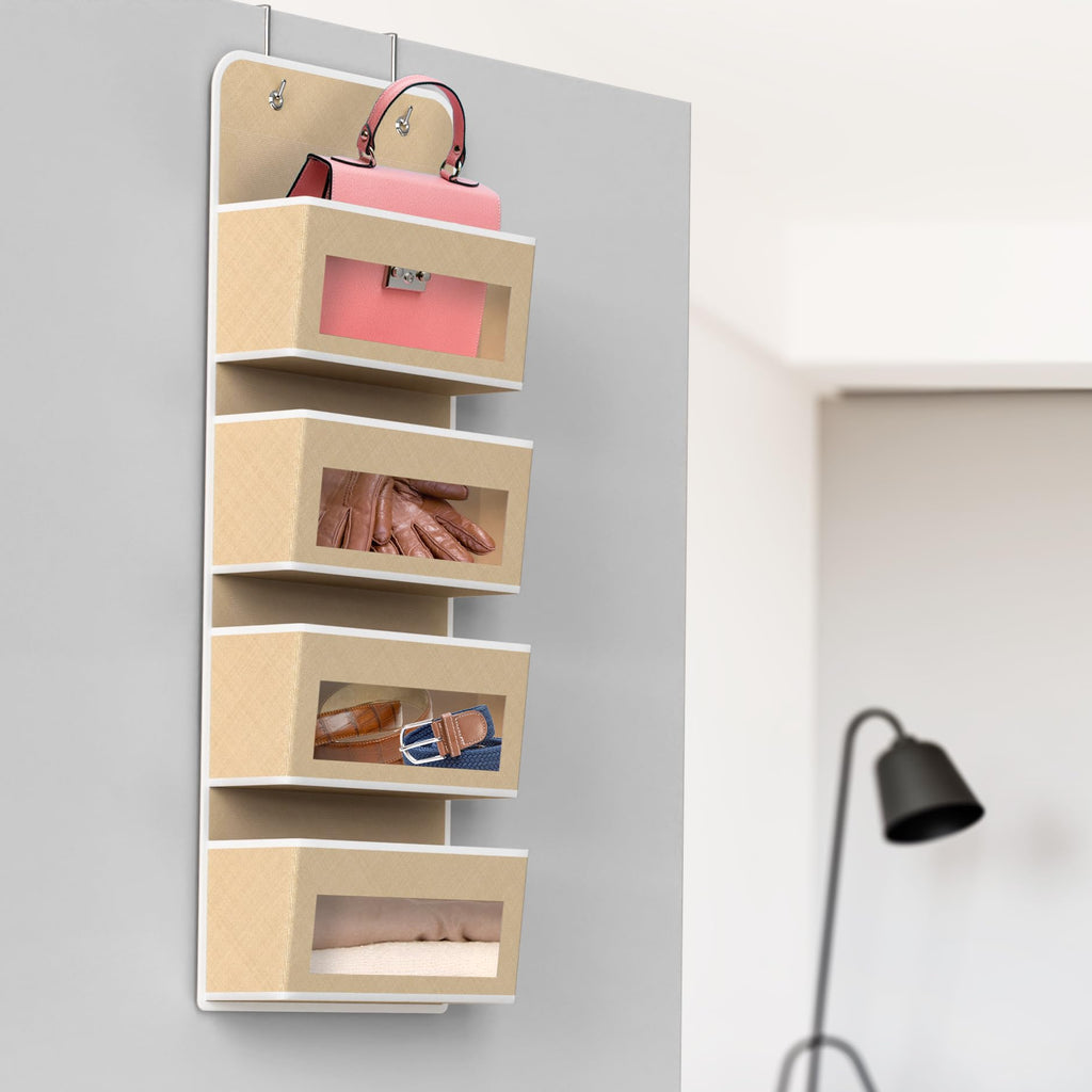 Simple Houseware 6 Clear Window Pocket Over Closet Door Storage Hanging Organizer for Bedroom, Bathroom, Pantry, Beige