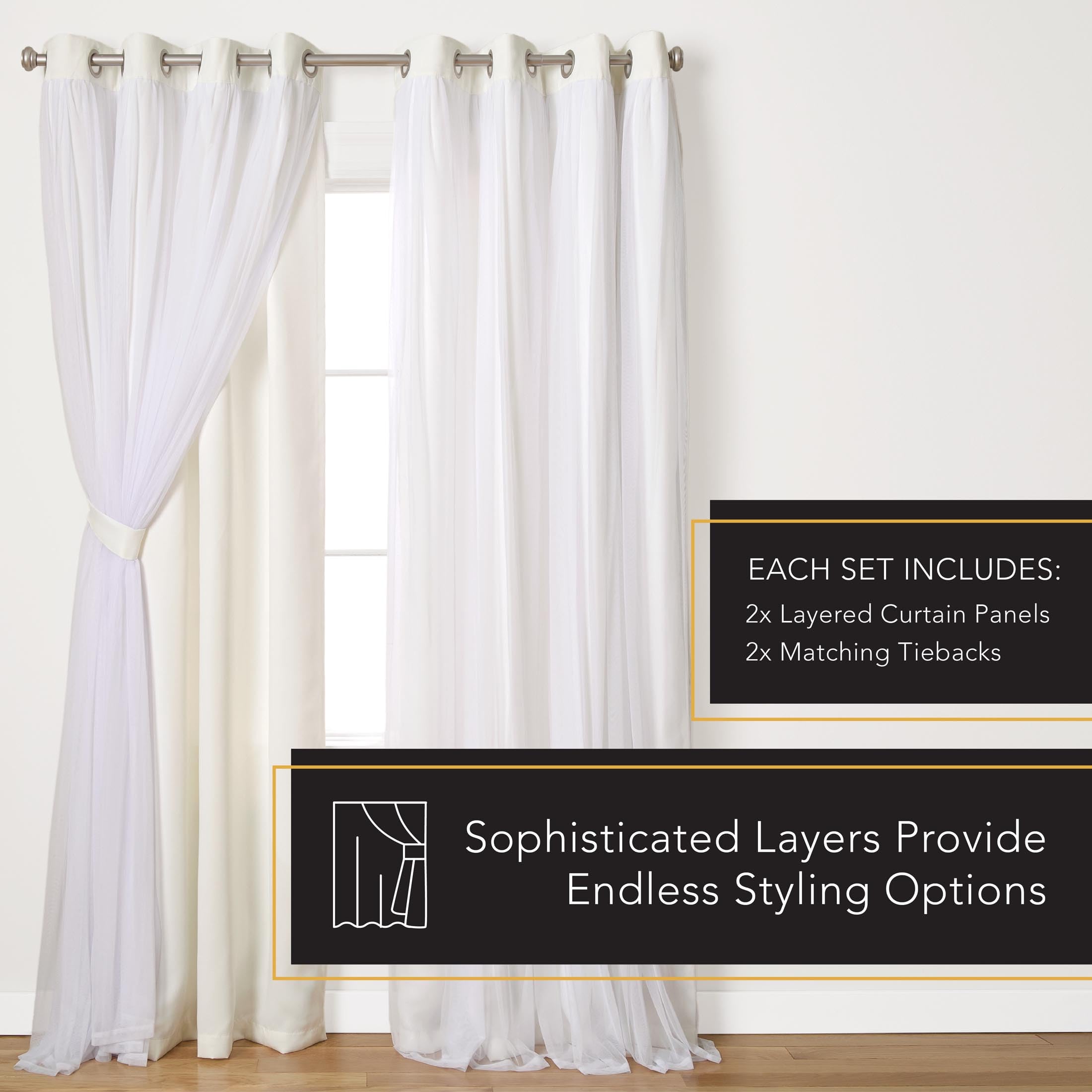 TOWN & COUNTRY LUXE Talia Double Layer Indoor Curtains, Sheer and Room Darkening Blackout, Grommet Top, Energy Efficient, 2-Pack Set, 52"x84", Rose Blush