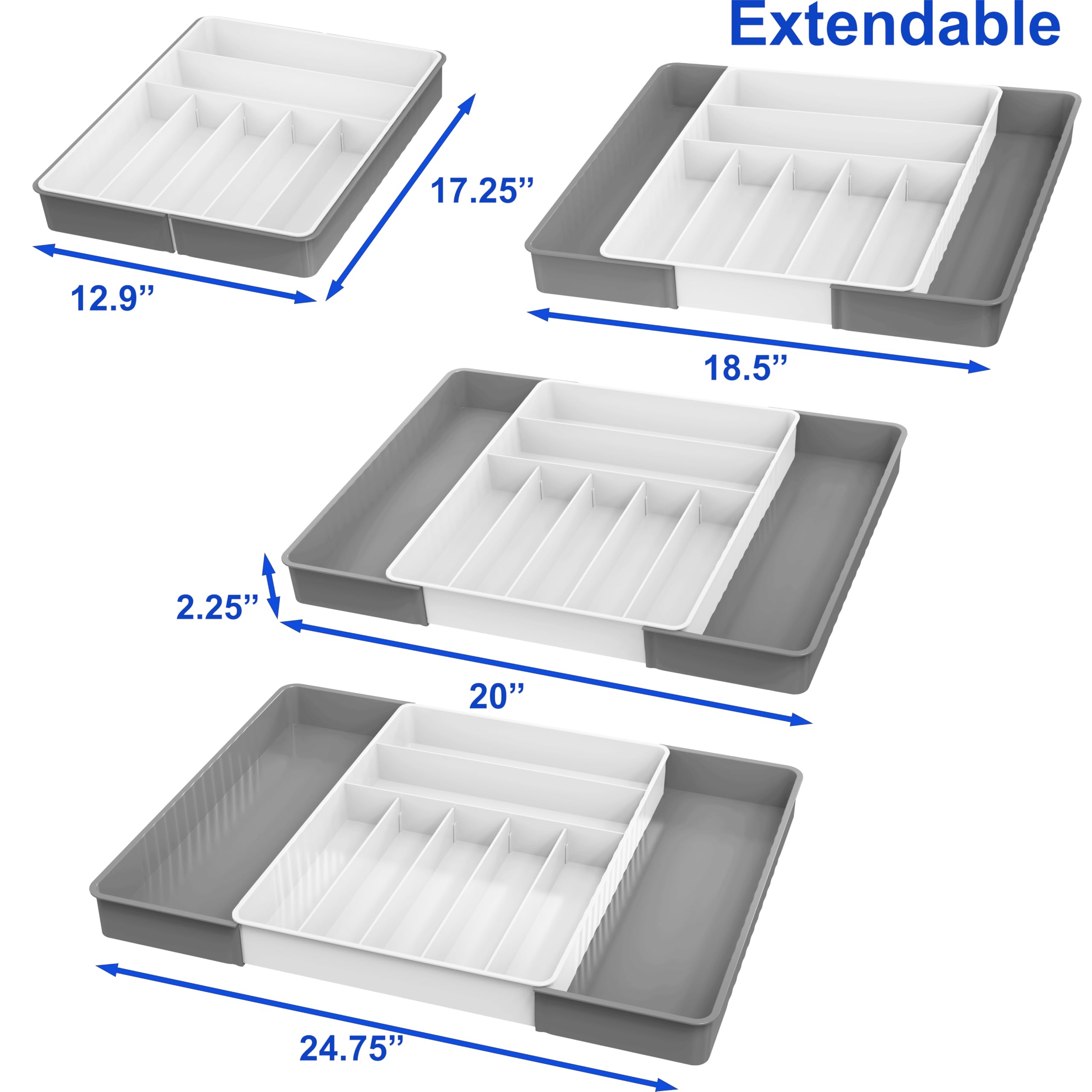 Simple Houseware Expandable & Adjustable Cutlery Drawer Organizer - Large Utensil and Flatware Tray for Kitchen Drawers, White
