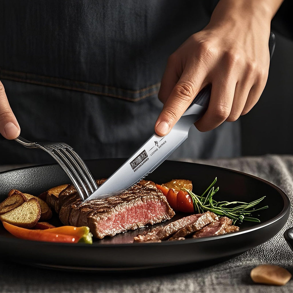 HOSHANHO Steak Knives Set of 6, Ultra Sharp 4.5 Inch Serrated Steak Knife Set, Japanese High Carbon Steel Kitchen Steak Knives with Ergonomic Handle