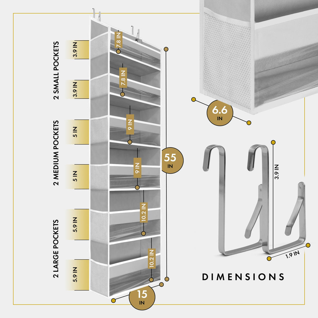 HOMELUX THEORY UPGRADED 6 Tiers Over The Door Organizer Hanging - 100D EXTRA THICK & 50lbs HUGE CAPACITY, 12 Side Mesh Pockets Over The Door Shoe Organizer, Hanging Closet Organizer (Ivory, 1pc)