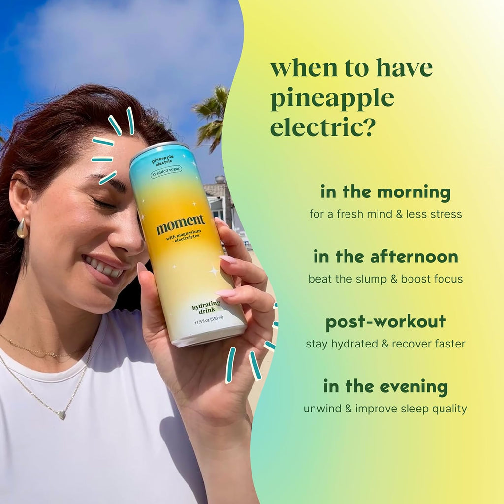 Moment Sparkling Electrolyte Drink (Pineapple) - Zero Added Sugar Electrolyte Drinks with Magnesium, Potassium, Sodium - Hydration Drinks with Electrolytes to Stay Hydrated and Recover Fast - 12 Pack