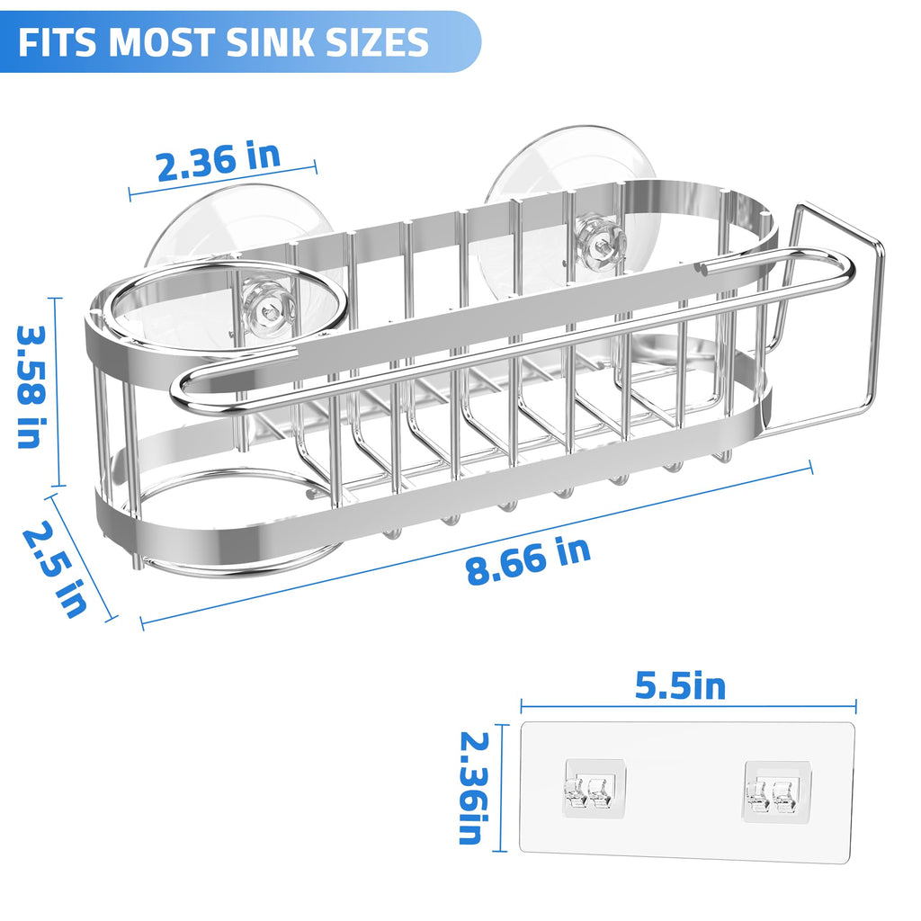 Cisily Organizador de Fregadero de Cocina con Soporte para Esponja en el Fregadero, Organizador de Fregadero de Cocina de Acero Inoxidable, Soporte para Cepillo, Percha para Paños de Platos, Soporte