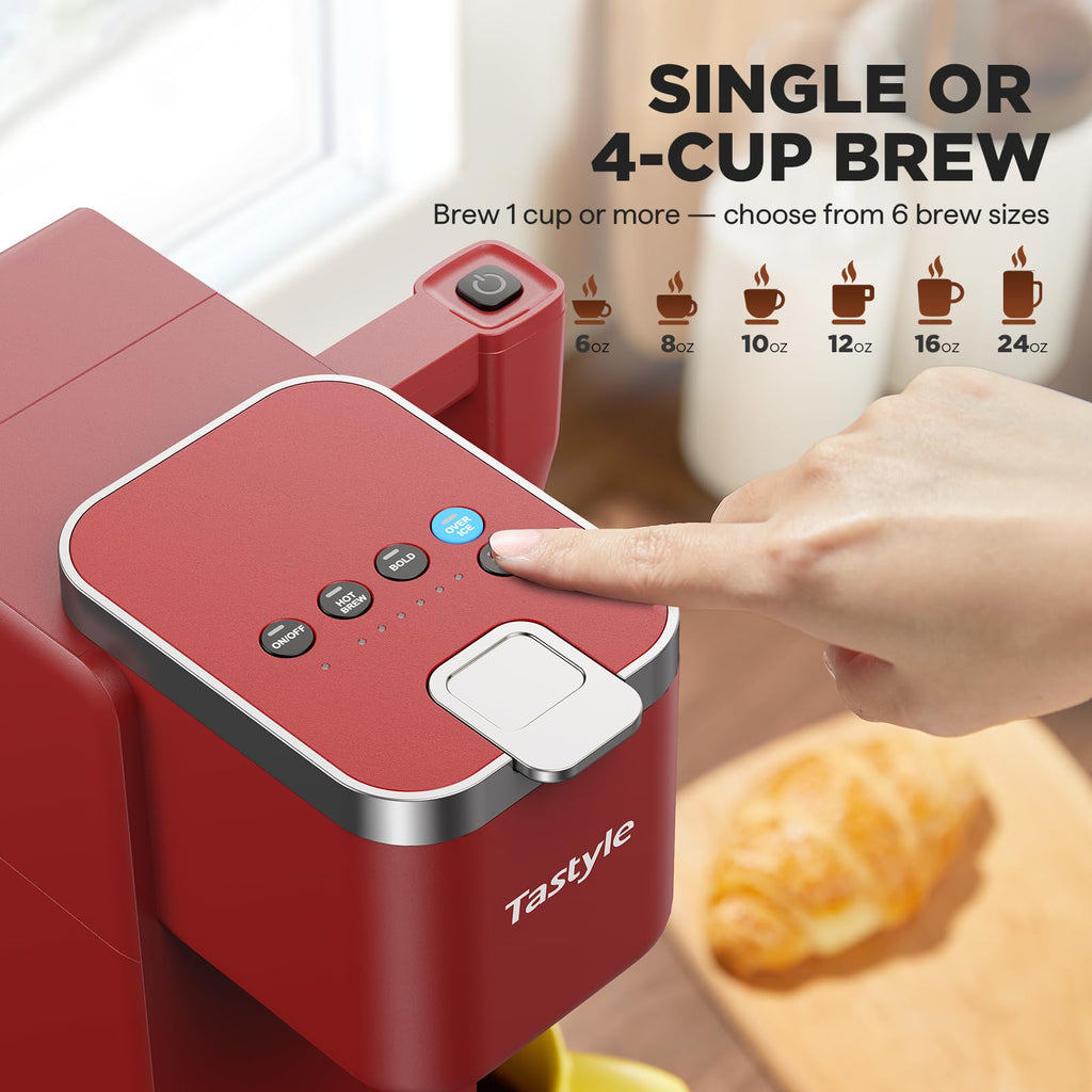Tastyle 330MF Single Serve Coffee Maker with Built-in Detachable Milk Frother, Iced and Hot Coffee Machine for K Cup & Grounds, 40oz Removable Water Reservoir, 6 Cup Sizes, Fits 7.3" Travel Mug, Black
