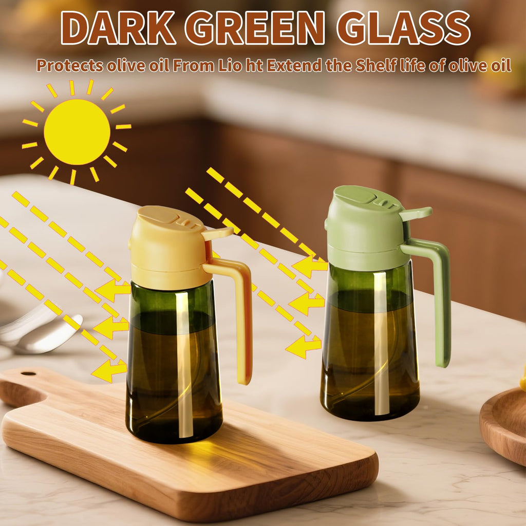 SWEET VIEW Olive Oil Dispenser and Oil Sprayer – 16oz/470ml Glass Light-Proof Oil Pourer for Kitchen, Air Fryer, Cooking, Salad, and BBQ
