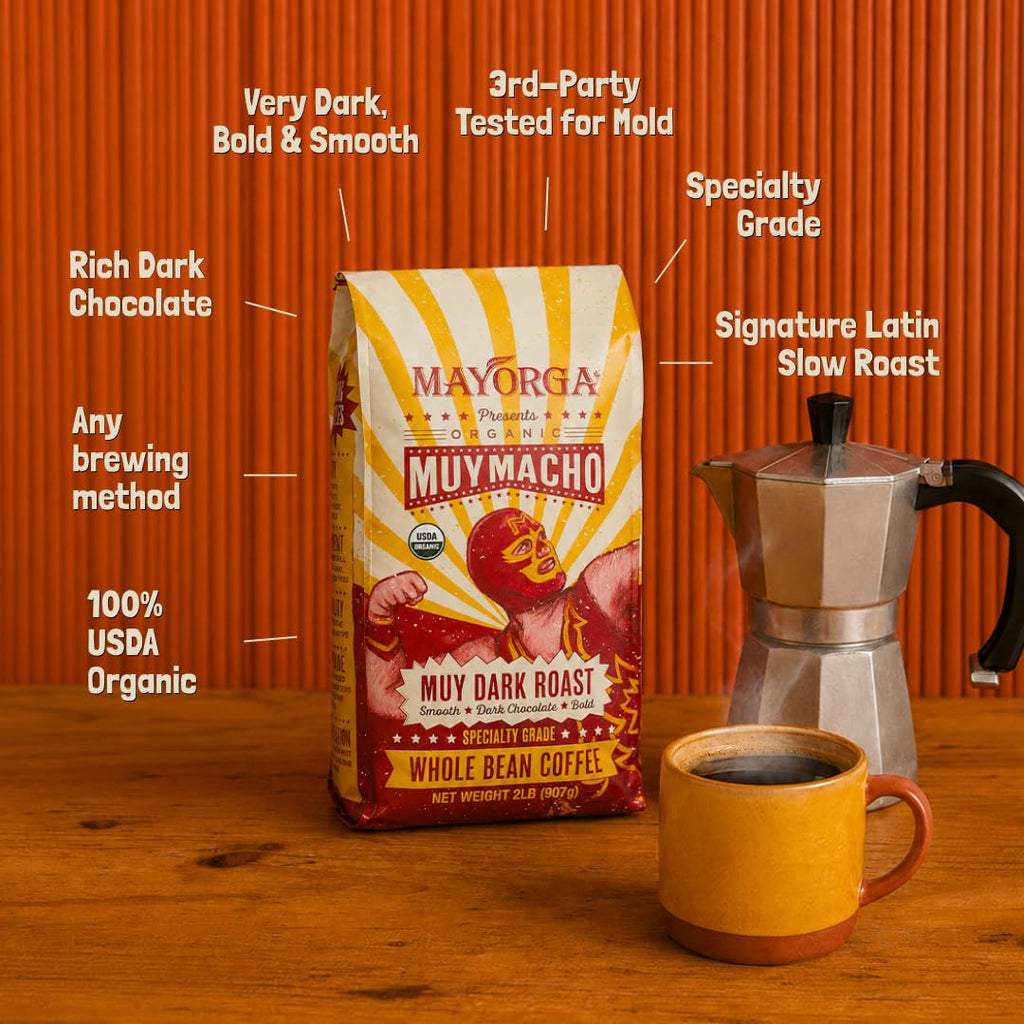 Mayorga Organic Coffee 2lb Cafe Cubano Roast - Dark Roast Whole Bean Specialty Grade Coffee, 100% Arabica, Slow Roasted, Bold and Smooth Flavor with Low Acidity - USDA Organic, Non-GMO, Kosher