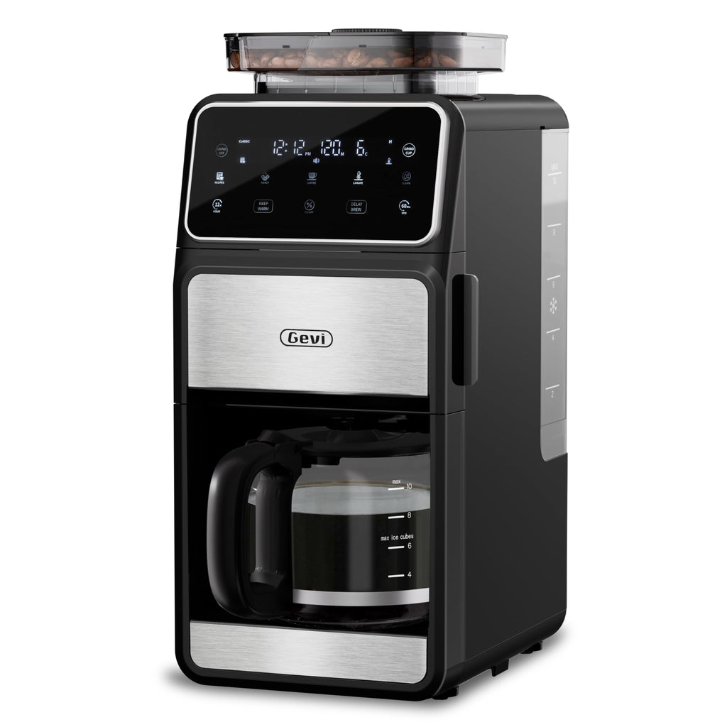 Gevi 10-Cup Drip Coffee Maker with Built-in Burr Grinder & Programmable Timer, 1.5L Water Tank, Auto Keep-Warm, Reusable Filter - Fresh Ground Coffee Machine (Black)