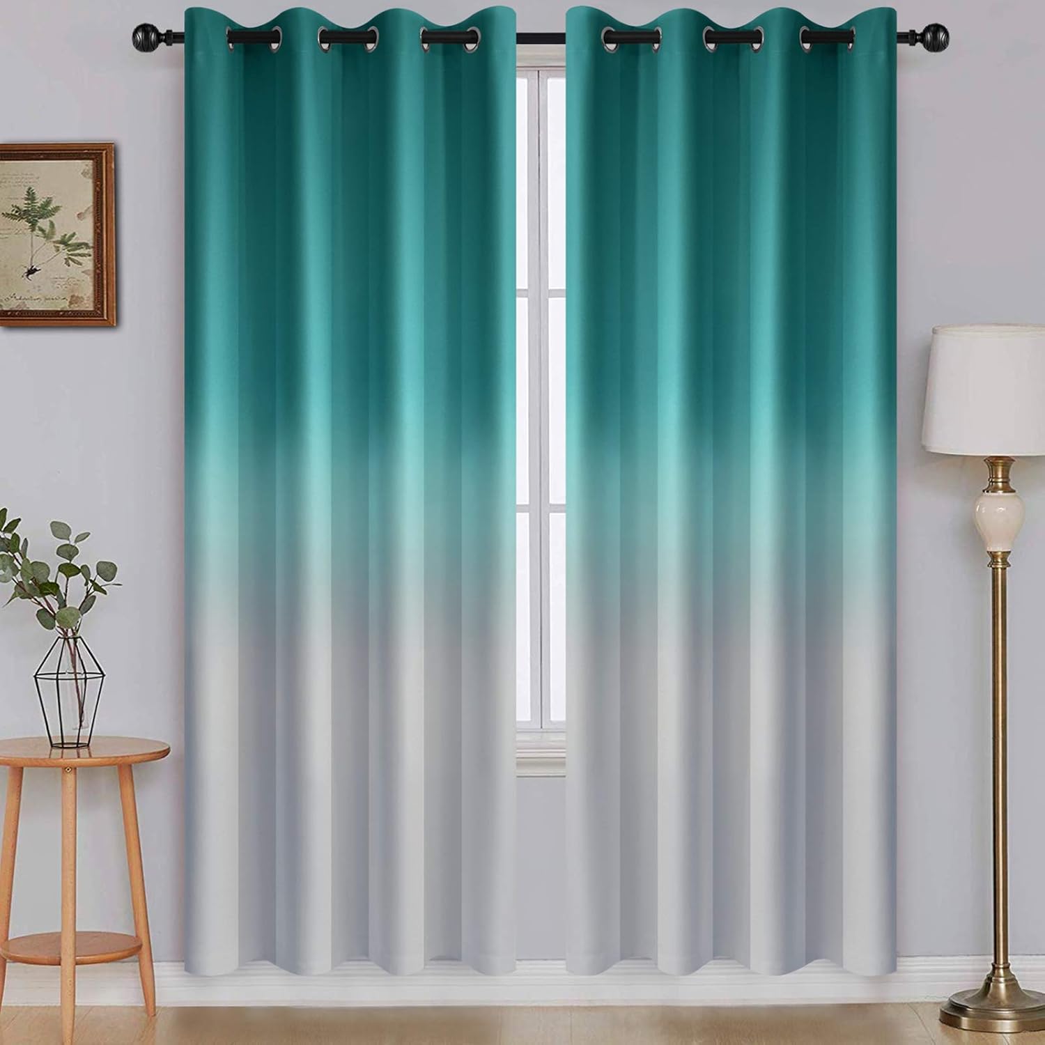 SimpleHome Ombre Room Darkening Curtains for Bedroom, Gradient Black to Grey White Light Blocking Thermal Insulated Grommet Window Curtain/Drapes for Living Room,2 Panels, 52x84 inches Length