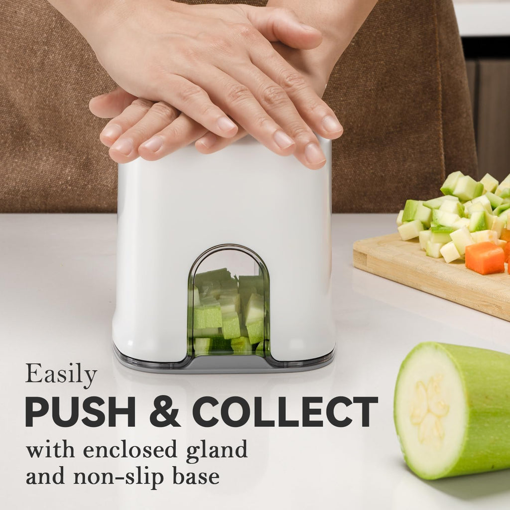 KEOUKE Multifunctional Vegetable Chopper White - 3 Interchangeable Blades Potato French Fry Cutter with Container & Storage Box Food Chopper Dicer for Cucumber, Tomato, Carrot, Onion