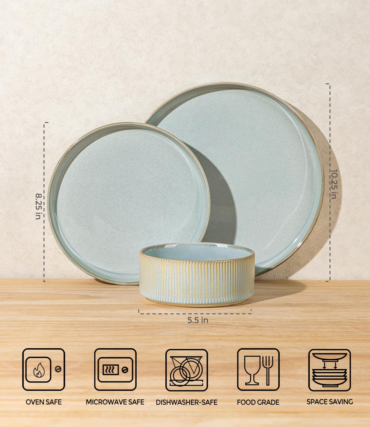 TheTerra Ceramic Dinnerware Sets for 4, 12 Pieces Porcelain Lightweight Speckled Plates and Bowls Sets, Scratch Resistant Dish Set, Oven & Microwave & Dishwasher Safe
