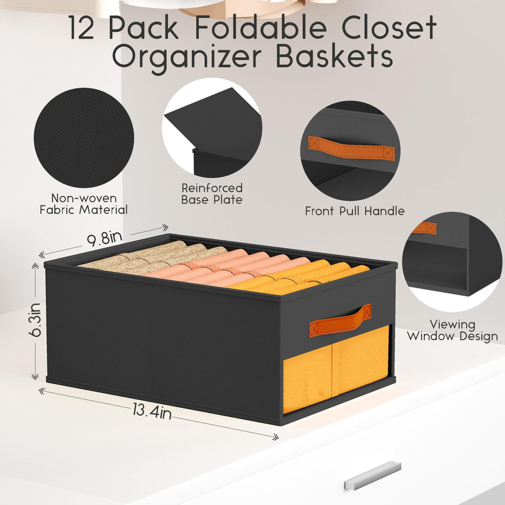 Homsorout Clothes Organizers and Storage - 4/5/7 Grids Fabric Jeans Organizer with Handles, Foldable Closet Organizers Dividers, Wardrobe organizer for Pant, Sweater, T-shirt, Scarf, 6 Pack, Beige