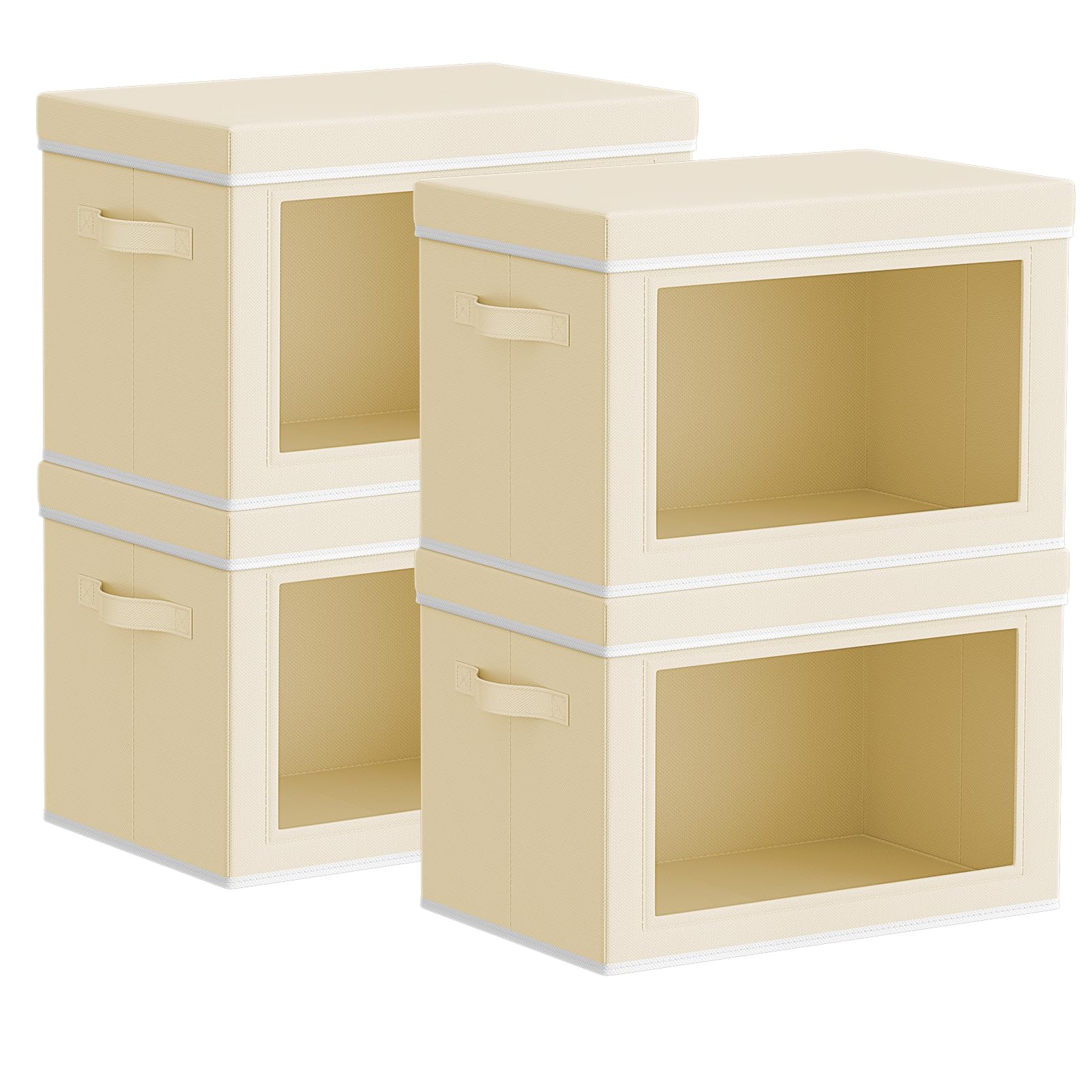Homsorout Storage Bins with Lids - Fabric Closet Storage Bins with Window, Collapsible Baskets for Shelves 4 Pack, Home Decorative Boxes for Clothes, Closet, Office, Grey