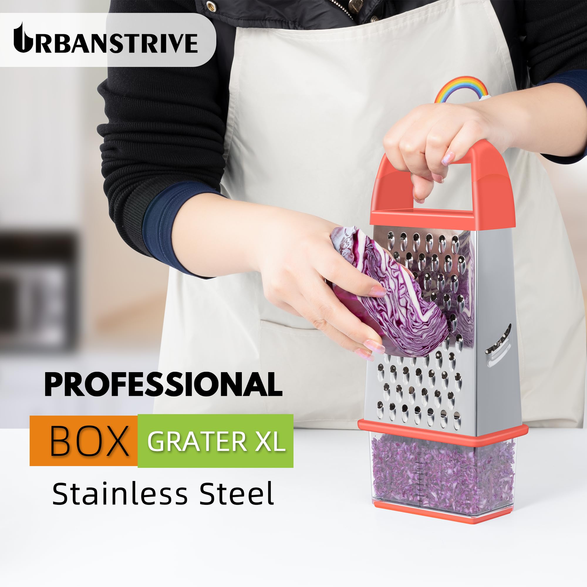 Urbanstrive Cheese Grater With Container Box Grater Stainless Steel Graters for Kitchen Cheese Shredder Parmesan Shredder Kitchen Gadgets Kitchen Tools Kitchen Gifts for Chef Dishwasher Safe Zester