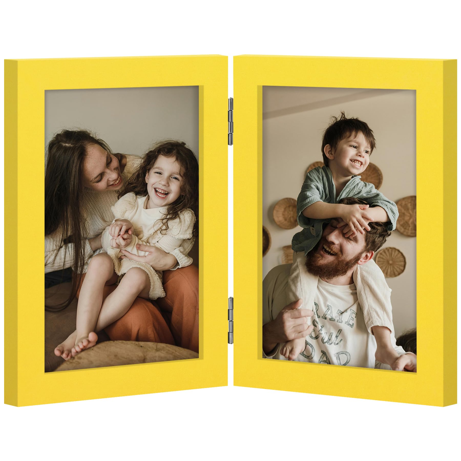 decorUhome Double 4x6 Picture Frame Vertical, Engineered Wood Bifold Photo Frame with Plexiglass for Tabletop Display, 4x6, Black
