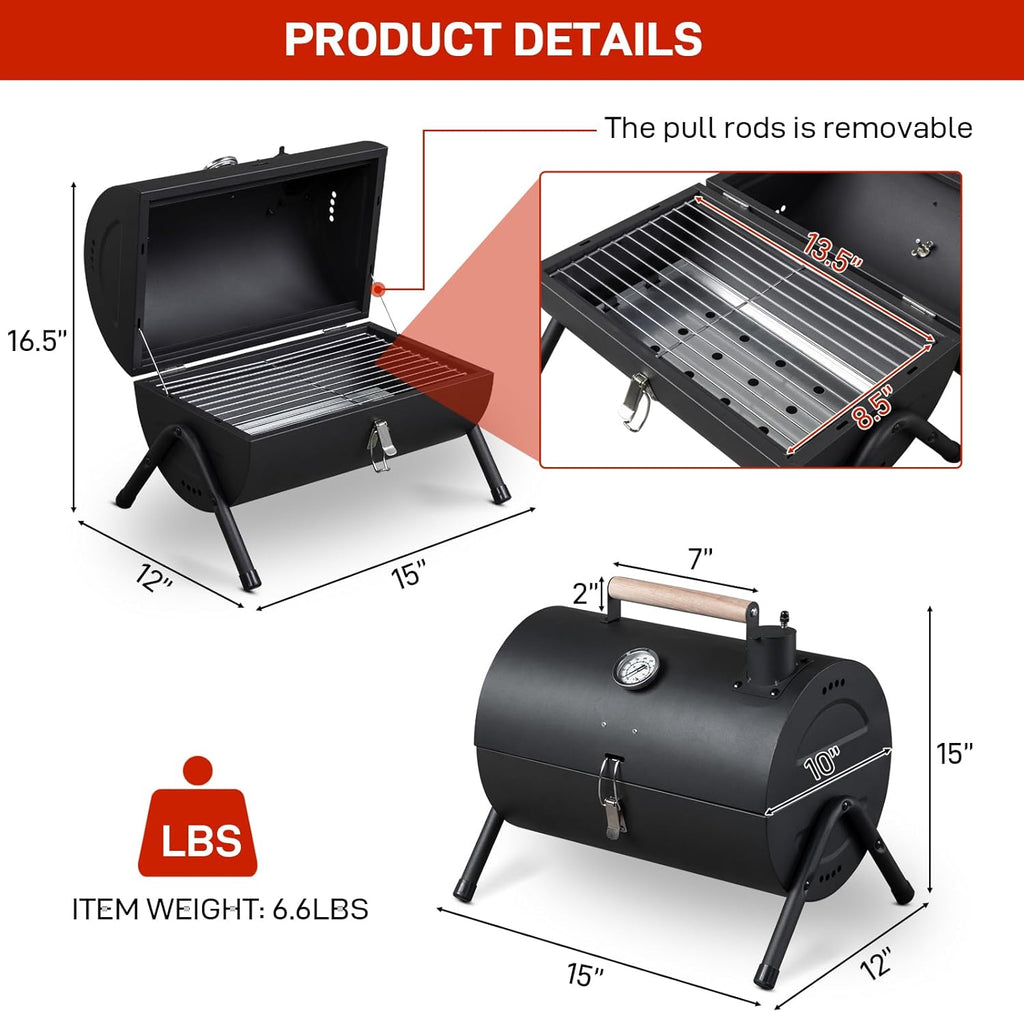 Vasitelan Portable Outdoor Tabletop Charcoal Grill Multi-functional Metal Small BBQ Smoker for Outdoor Hiking Picnic