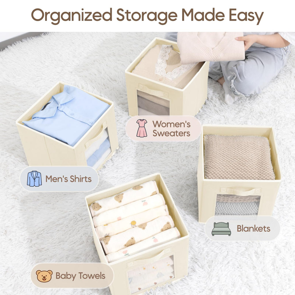 Homsorout Storage Cube 11 Inch - Cube Storage Bins with Window, Closet Storage Baskets with Handle, Fabric Bins for Closet, Shelves, Toys, Clothes, Set of 6, Grey