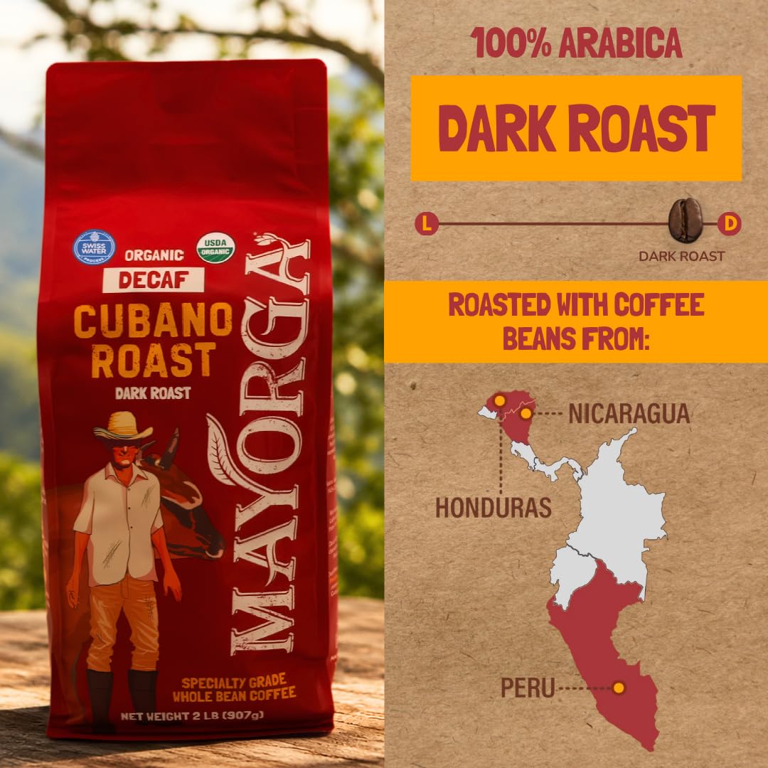 Mayorga Organic Coffee 2lb Cafe Cubano Roast - Dark Roast Whole Bean Specialty Grade Coffee, 100% Arabica, Slow Roasted, Bold and Smooth Flavor with Low Acidity - USDA Organic, Non-GMO, Kosher